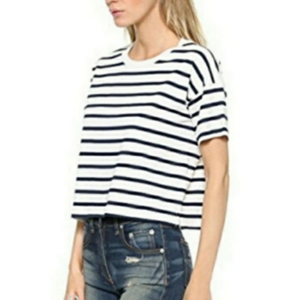 Tee Striped White Blue Preppy Style Sz S MADEWELL